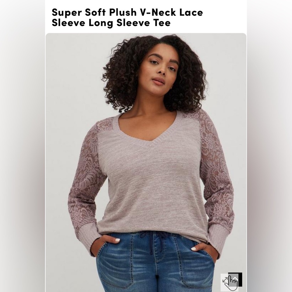 Torrid Super Soft Plush V Neck Lace Sleeve Long Sleeve SZ 3
